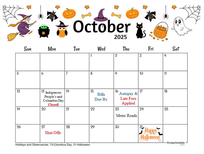 Calendar for October 2025